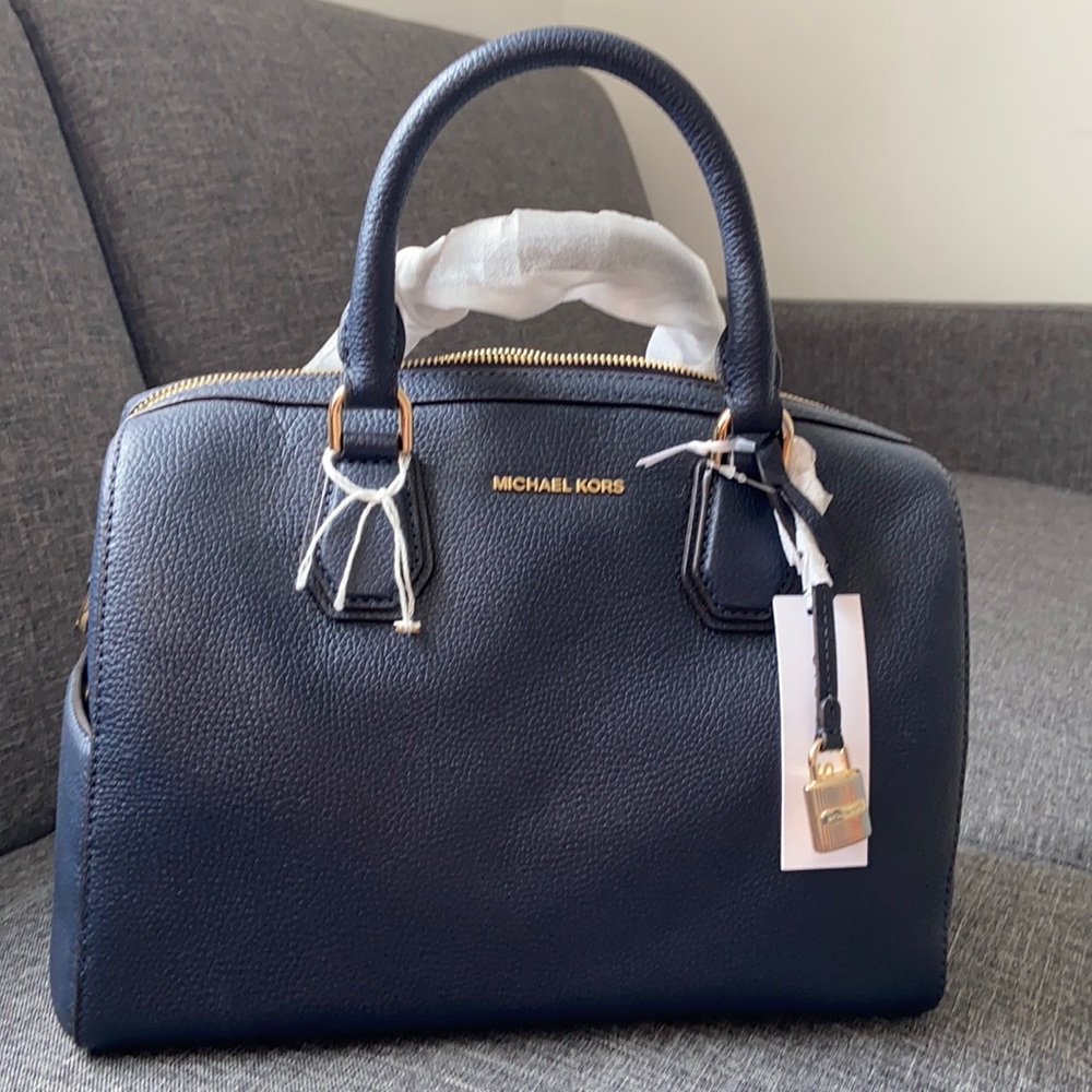 😍 NWT Michael Kors Mercer Admiral Leather Satchel w/Crossbody CLASSIC AND RARE😱